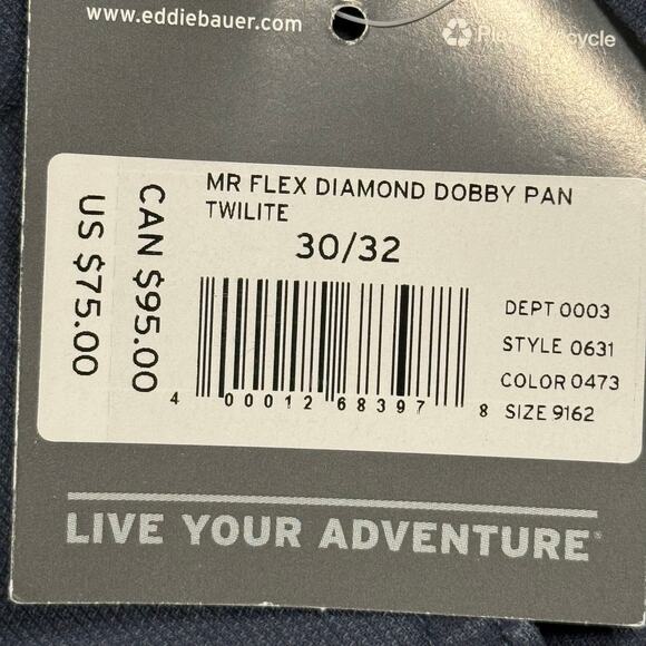 Eddie Bauer Men’s Slim Straight Flex Diamond Dobby Pants 30x32 Blue - Picture 6 of 8